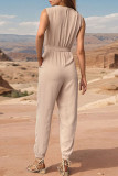 Casual Simplicity Solid Bandage Fold V Neck Regular Jumpsuits