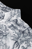 Vintage Elegant Geometric Print Bandage Mandarin Collar A Line Dresses
