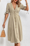 Elegant Solid Frenulum Buckle V Neck A Line Dresses