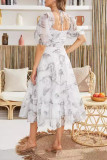Sweet Elegant Floral Flounce Square Collar A Line Dresses