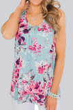 Casual Floral Patchwork U Neck Tops