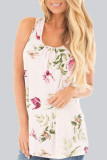 Casual Floral Patchwork U Neck Tops