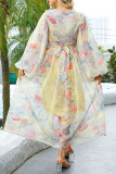 Floral Bandage Mesh V Neck A Line Dresses