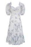 Sweet Elegant Floral Flounce Square Collar A Line Dresses