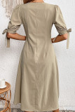 Elegant Solid Frenulum Buckle V Neck A Line Dresses