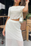 Celebrities Elegant Solid Hollowed Out O Neck Short Sleeve Two Pieces
