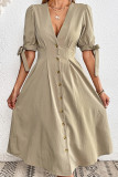 Elegant Solid Frenulum Buckle V Neck A Line Dresses