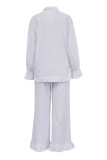 Casual Solid Buckle Flounce Turndown Collar Long Sleeve Two Pieces