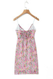 Sexy Print Flowers Lace Patchwork Backless V Neck Sling Dresses