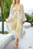 Floral Bandage Mesh V Neck A Line Dresses