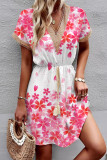 Casual Floral Frenulum V Neck A Line Dresses