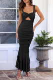 Sexy Celebrities Solid Hollowed Out Fold V Neck Trumpet Mermaid Dresses