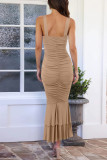 Sexy Celebrities Solid Hollowed Out Fold V Neck Trumpet Mermaid Dresses
