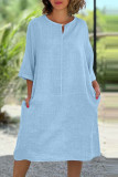 Casual Simplicity Solid Patchwork Buttons V Neck A Line Dresses