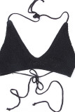 Sexy Vacation Solid Backless Strap Design Halter Sleeveless Two Pieces