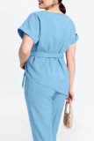 Elegant Solid Bandage O Neck Short Sleeve Two Pieces