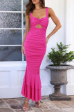 Sexy Celebrities Solid Hollowed Out Fold V Neck Trumpet Mermaid Dresses