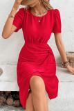 Elegant Solid Fold O Neck A Line Dresses