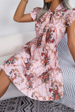 Vintage Elegant Flowers Frenulum Pleated Half A Turtleneck Pleated Dresses