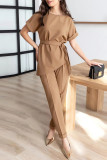 Elegant Solid Bandage O Neck Short Sleeve Two Pieces
