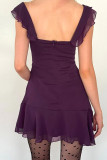 Sexy Solid Flounce Square Collar Dresses