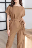 Elegant Solid Bandage O Neck Short Sleeve Two Pieces