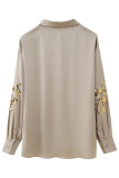Casual Flowers Sequins Patchwork Turndown Collar Long Sleeve Two Pieces