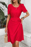 Elegant Solid Fold O Neck A Line Dresses