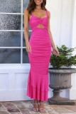 Sexy Celebrities Solid Hollowed Out Fold V Neck Trumpet Mermaid Dresses