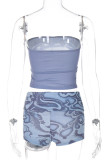 Sexy Gradual Change Print Contrast Strapless Sleeveless Two Pieces