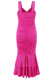 Sexy Celebrities Solid Hollowed Out Fold V Neck Trumpet Mermaid Dresses