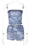 Sexy Gradual Change Print Contrast Strapless Sleeveless Two Pieces