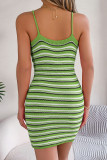 Sexy Striped Weave U Neck Wrapped Skirt Dresses