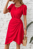 Elegant Solid Fold O Neck A Line Dresses