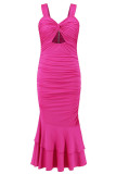 Sexy Celebrities Solid Hollowed Out Fold V Neck Trumpet Mermaid Dresses