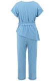 Elegant Solid Bandage O Neck Short Sleeve Two Pieces