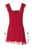 Sexy Solid Flounce Square Collar Dresses