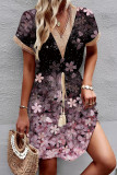 Casual Floral Frenulum V Neck A Line Dresses