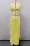 Sexy Vacation Solid Hollowed Out Backless Swimwears Cover Up