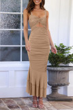 Sexy Celebrities Solid Hollowed Out Fold V Neck Trumpet Mermaid Dresses