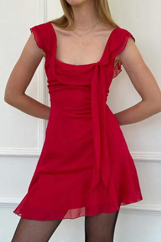 Sexy Solid Flounce Square Collar Dresses