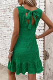 Sweet Solid Frenulum Flounce Fold O Neck Sleeveless Dresses