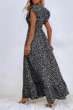 Sweet Elegant Print Polka Dot Flounce V Neck A Line Dresses
