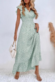 Sweet Elegant Print Polka Dot Flounce V Neck A Line Dresses