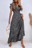 Sweet Elegant Print Polka Dot Flounce V Neck A Line Dresses