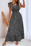 Sweet Elegant Print Polka Dot Flounce V Neck A Line Dresses