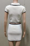 Sexy Celebrities Solid Patchwork Contrast Turndown Collar Short Sleeve Two Pieces