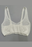 Sexy Solid Weave U Neck Sleeveless Two Pieces