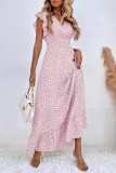 Sweet Elegant Print Polka Dot Flounce V Neck A Line Dresses