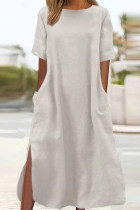 Casual Simplicity Leopard Pocket Slit O Neck Short Sleeve Dresses